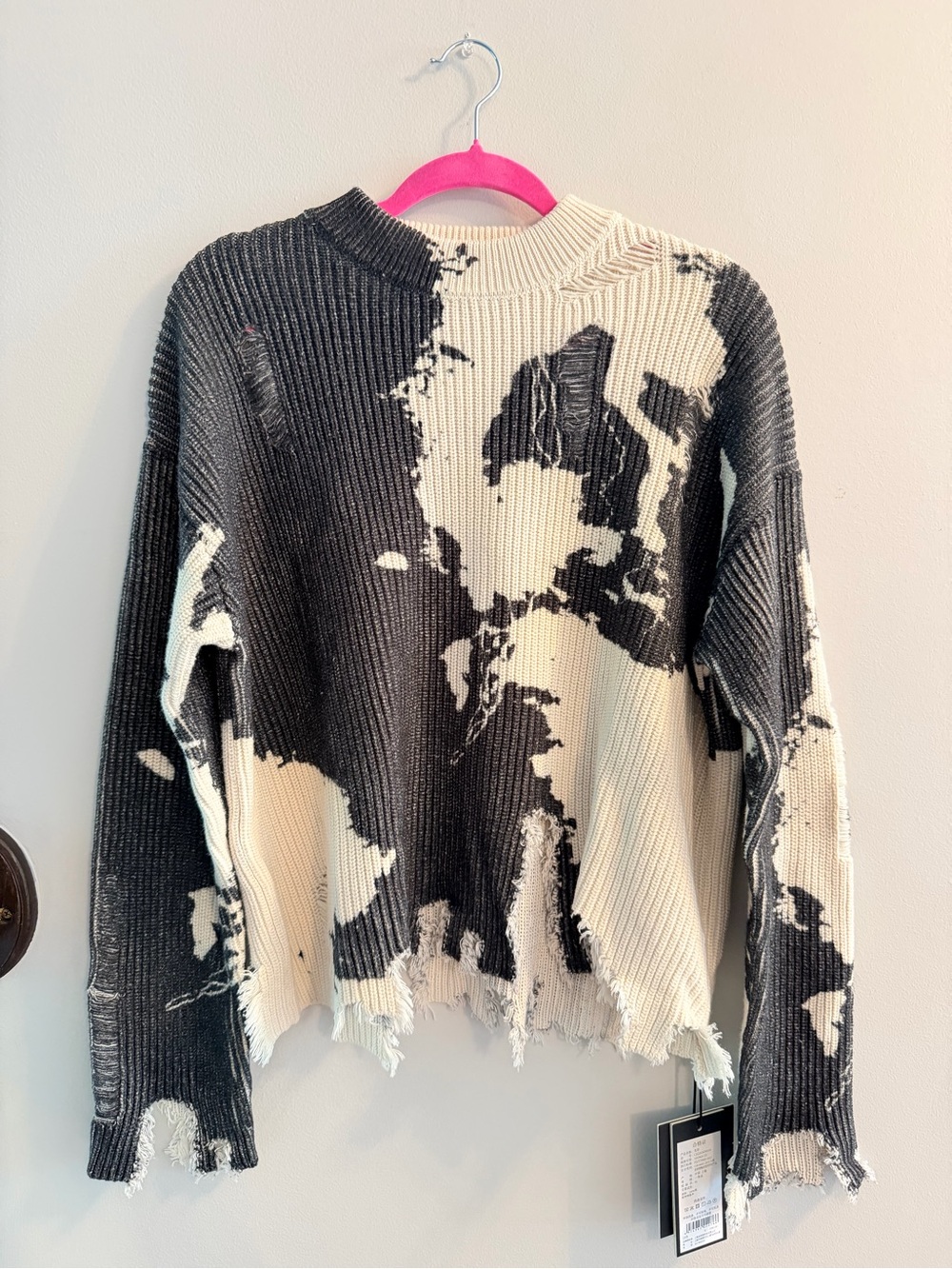 CEEC Distressed Two-Tone Black and Cream Knit Sweater
